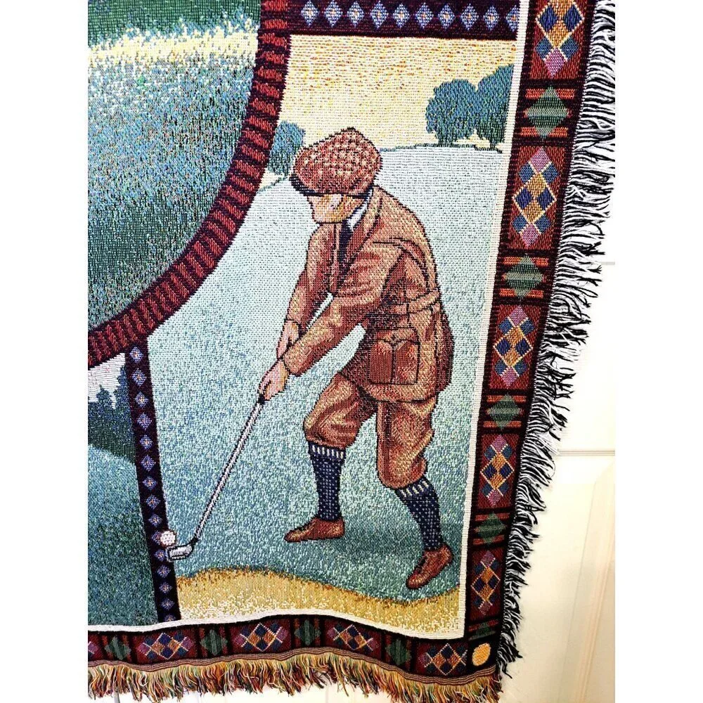 American Weavers Vintage Tapestry Blanket Golf Themed